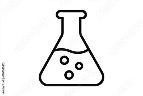Laboratory flask linear icon. Chemical beaker with liquid and bubbles. Science, chemistry, and research concept symbol. Vector illustration for lab, experiment, or education.