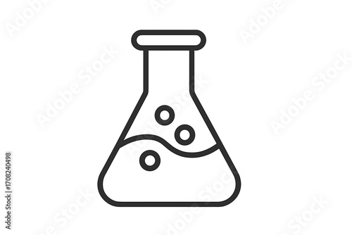 Laboratory flask with liquid and bubbles outline icon. Chemistry, science, and research concept. Vector symbol for experiment, discovery, and education. Lab equipment graphic.