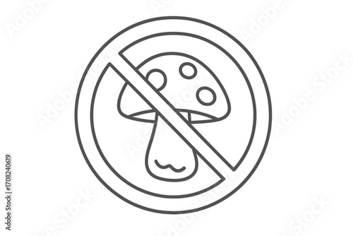 Prohibited mushroom symbol no mushroom sign forbidden fungus icon vector outline illustration with transparent background simple cartoon design