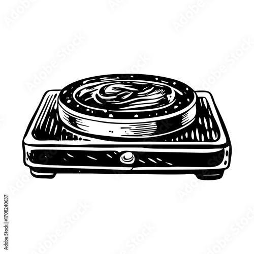 A vintage style illustration showing hot plate