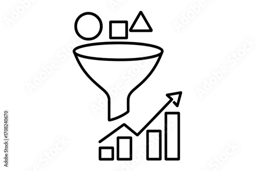 Sales funnel conversion process line icon. Marketing lead generation and data filtering for business growth. Customer journey optimization and analysis vector concept.