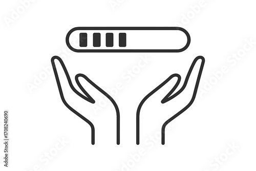 Minimalistic outline icon of private house over open hands, symbol of care, protection, safety, and support, perfect for web design, apps, banners, social media, and cards, vector illustration