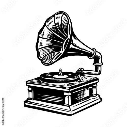 A vintage style illustration showing phonograph recorder