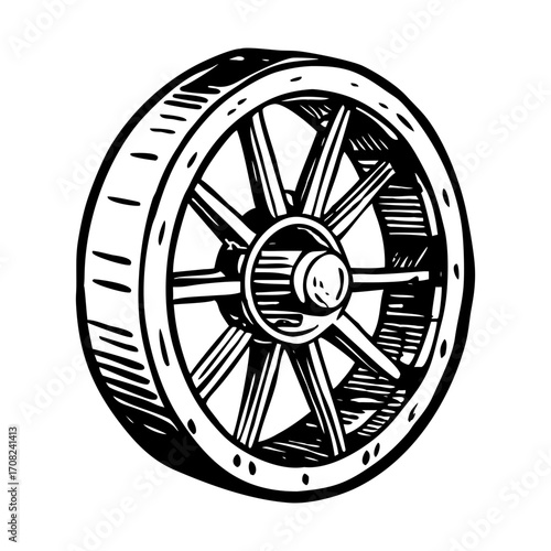 A vintage style illustration showing rotating wheel