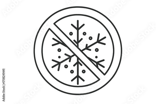 No vaccination symbol with minimalistic thin line style, prohibition sign with crossed snowflake icon, vector cartoon illustration, transparent background, health safety concept
