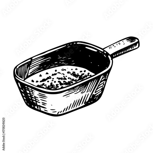 A vintage style illustration showing powder scoop
