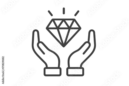 Hands holding diamond icon. Core values concept. Quality, ethics, and integrity symbol. Premium service and best choice metaphor. High standard vector illustration for business