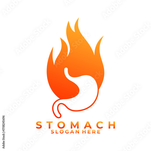 Stomach Fire logo design vector template. stomach and fire logo concept, pain in the stomach illustration vector.