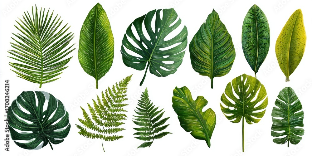 Fototapeta premium Collection of vibrant tropical leaves