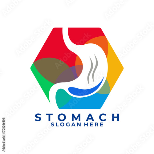 Stomach colorful logo design vector template. Hexagon stomach logo icon concept