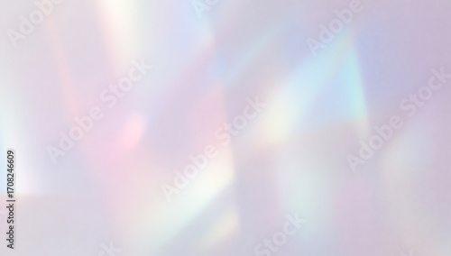Rainbow light dispersion overlay with prism reflection. Hologram glass texture, abstract shimmer background. Transparent refraction leak photo effect.