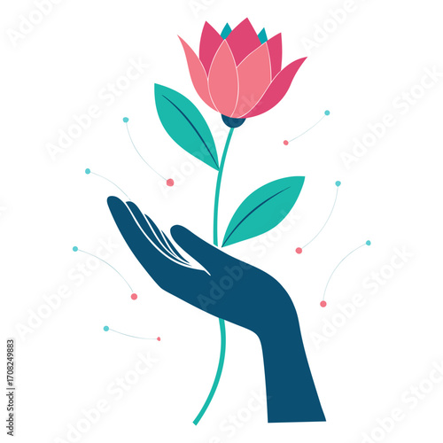 vector illustration of a woman holding a flower