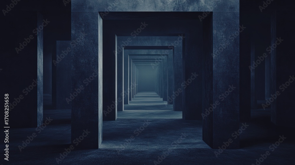 Fototapeta premium Dark, concrete tunnel perspective