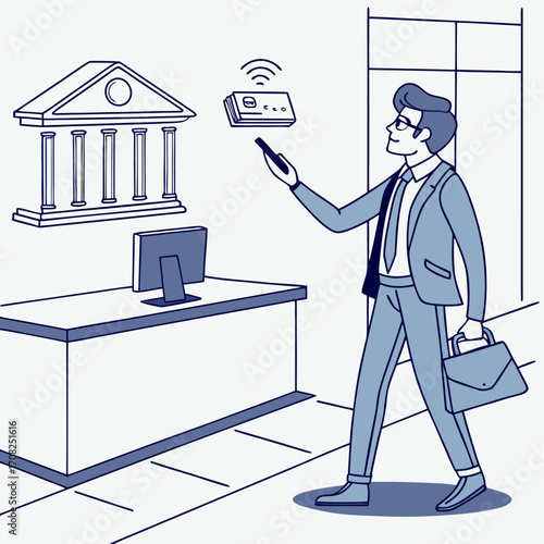 Illustration of businessman using smartphone for online banking digital payment and financial transactions with modern technology concept in banking and fintech industry design