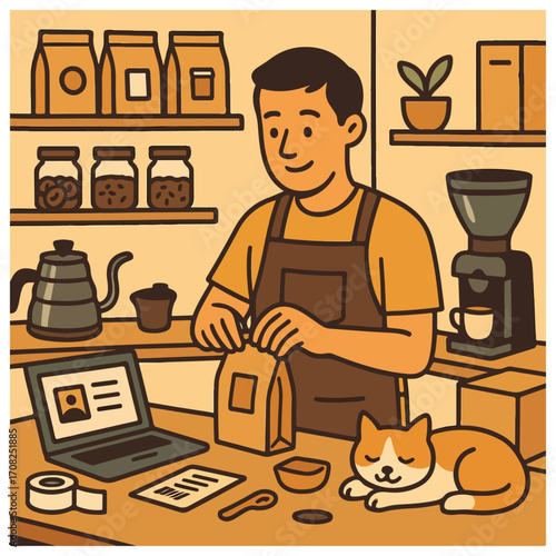 Barista in Coffee Shop – Brewing & Packaging Beans