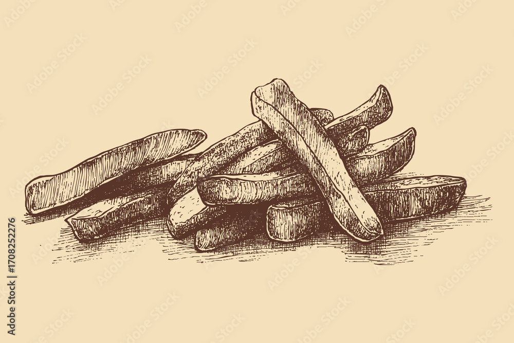 Fototapeta premium French fries illustration in a vintage style. This vector illustration can be used in any size you like for advertising, logos, and other work.