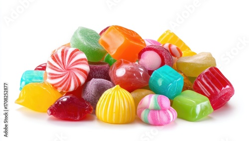 Colorful candy pile on white background