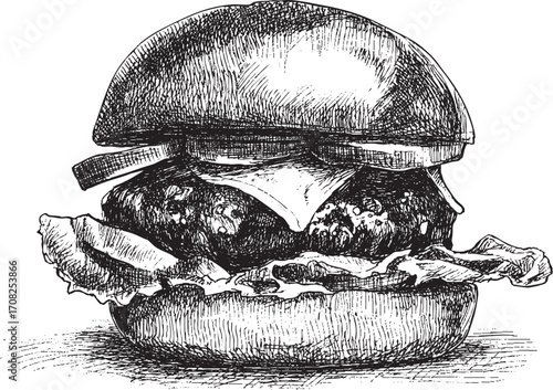 Hamburger illustration on a white background. This vector illustration can be used in any size you like for advertising, logos, and other work.