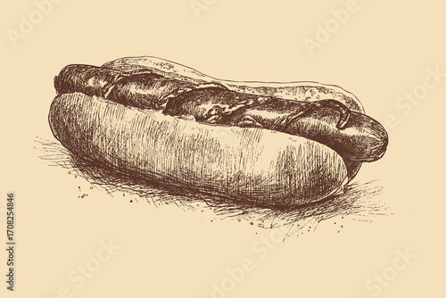 Hot Dog illustration in a vintage style. This vector illustration can be used in any size you like for advertising, logos, and other work.