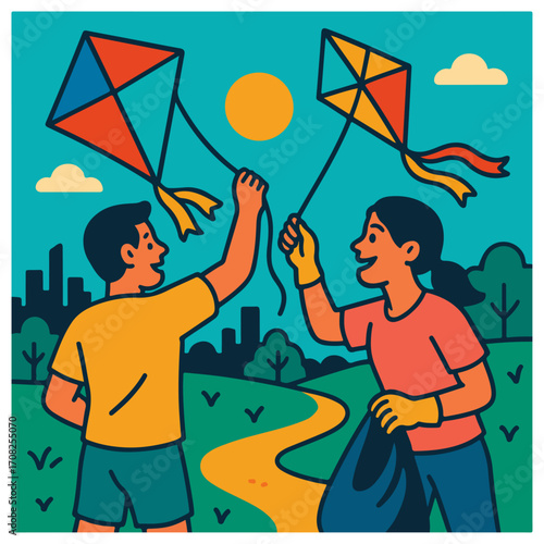 Kids Flying Kites – Summer Park High-Five