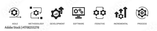 Scrum Development Glyph Icon Set. Vector Illustration Concept With Some Icons. Designed In Glyph Style
