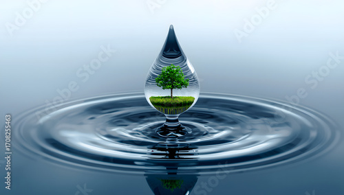 Tree Inside Water Drop with Ripple Effect