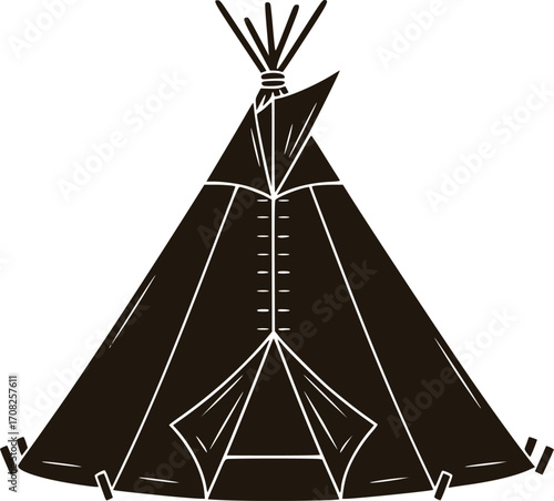 Brown canvas teepee tent vector illustration camping shelter outdoor adventure gear tribal dwelling icon isolated eps graphic