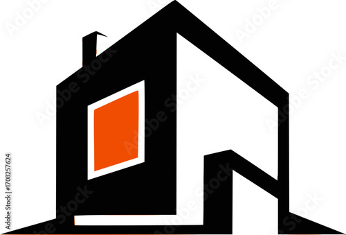 Modern Geometric House Logo with Orange Accent Vector Graphic
