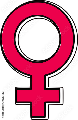 Bold pink female gender symbol vector, women's rights and identity icon isolated
