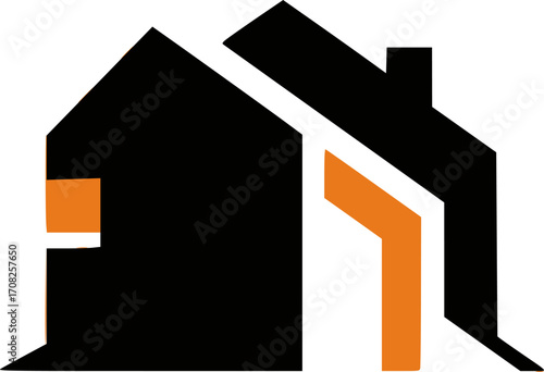 Modern Geometric House Logo with Orange Accent Vector Graphic