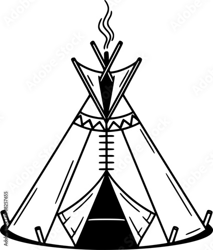 Brown canvas teepee tent vector illustration camping shelter outdoor adventure gear tribal dwelling icon isolated eps graphic