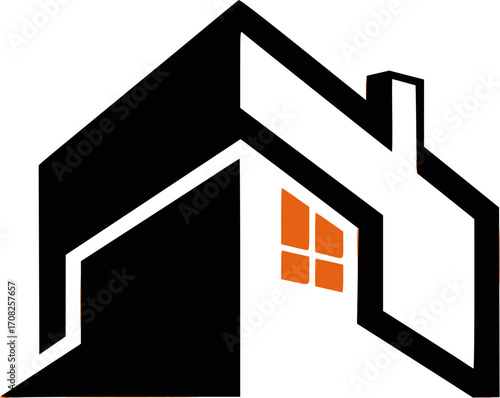 Modern Geometric House Logo with Orange Accent Vector Graphic
