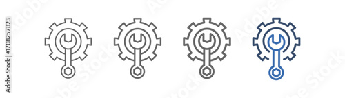 outline icon set settings with gear and pass key design