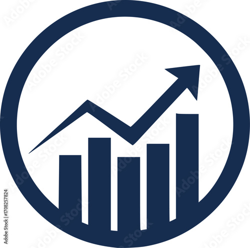 Growth chart circle logo business finance bar graph icon upward trend vector