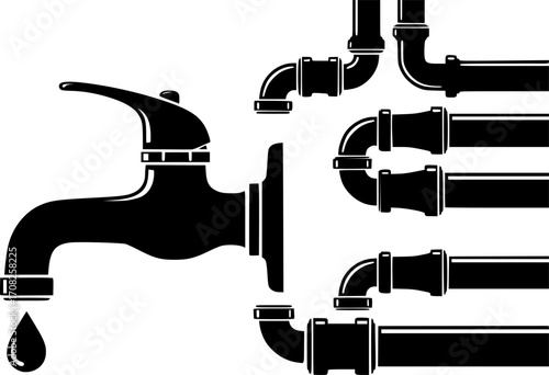 Plumbing pipe and faucet vector illustration water supply dripping tap plumbing icon home repair graphic
