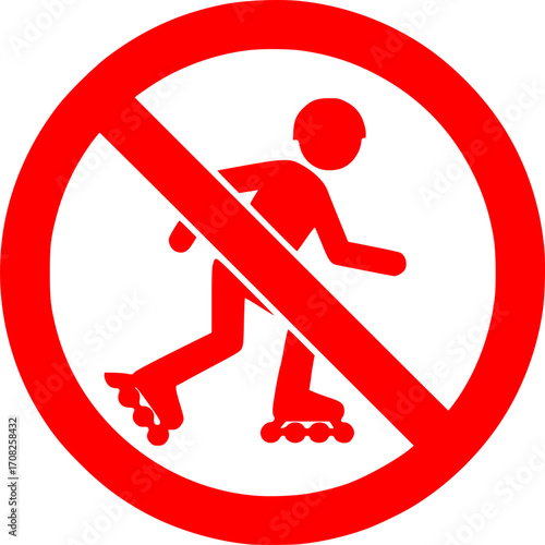 No rollerblading sign vector illustration prohibition symbol skating ban icon safety warning graphic