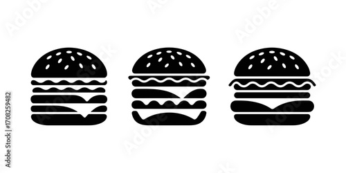 Vector illustration of stylized hamburgers in black silhouette graphic style
