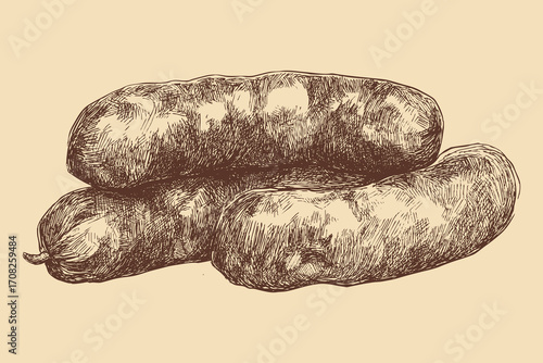 Sausages illustration in a vintage style. This vector illustration can be used in any size you like for advertising, logos, and other work.