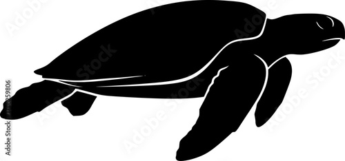Black sea turtle silhouette vector, marine animal, ocean life, underwater wildlife, swimming reptile, isolated graphic