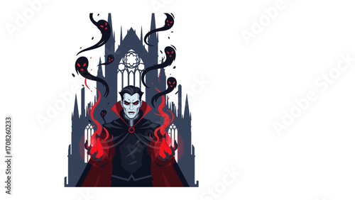 Vampire in a Gothic Setting: A captivating image featuring a powerful vampire figure, exuding an aura of mystery, standing before a Gothic cathedral.