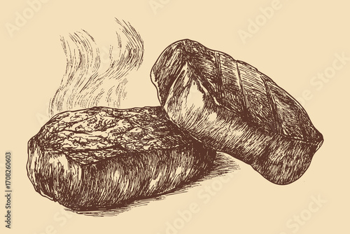 Steak illustration in a vintage style. This vector illustration can be used in any size you like for advertising, logos, and other work.