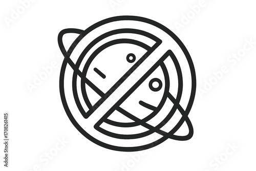 No money, no coins, payment forbidden icon. Prohibited currency, financial crisis, and economic decline concept. Planet Saturn outline linear vector symbol for web design.