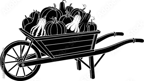 Autumn harvest wheelbarrow overflowing with pumpkins and gourds seasonal farm produce vector