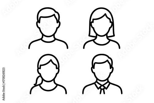 User profile avatar line icon set. Anonymous man and woman head illustration. Faceless people silhouette collection for web, app. Male female character symbol for business team.