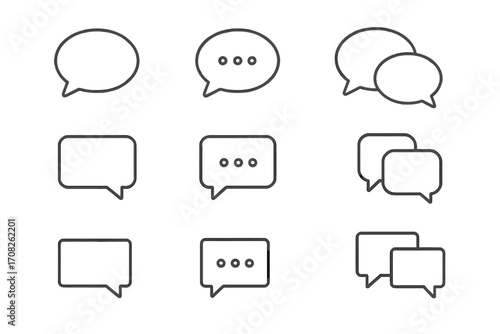 Chat bubble line icon collection. Editable stroke vector. Message, dialogue, comment pictogram set. Communication symbols for social media posts, apps, banners, web design.