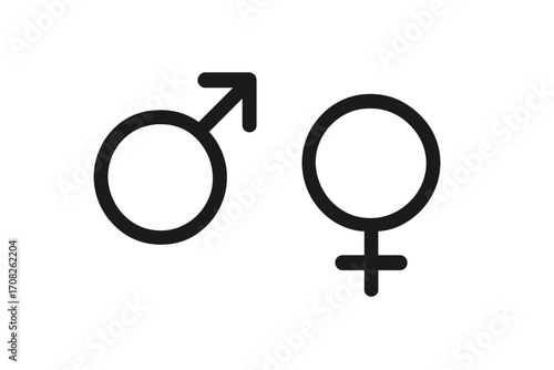 Gender symbol icon with male and female signs. Man and woman pictogram. Mars and Venus astrological and gender identity symbols. Relationship, sex, and equality concept vector.