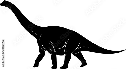 Black silhouette of a long neck dinosaur brontosaurus vector illustration prehistoric reptile isolated graphic
