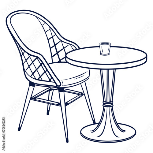 Elegant Outdoor Cafe Seating A Chair and Table Illustration