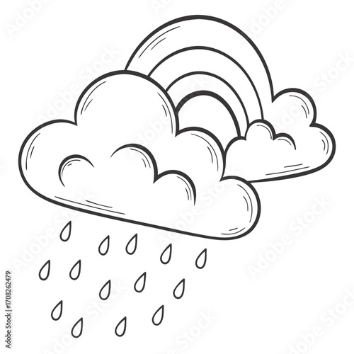 Doodle of Rain Clouds with Rainbow - Hand-Drawn Weather Illustration
