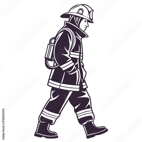 Brave Firefighter Walking Illustration